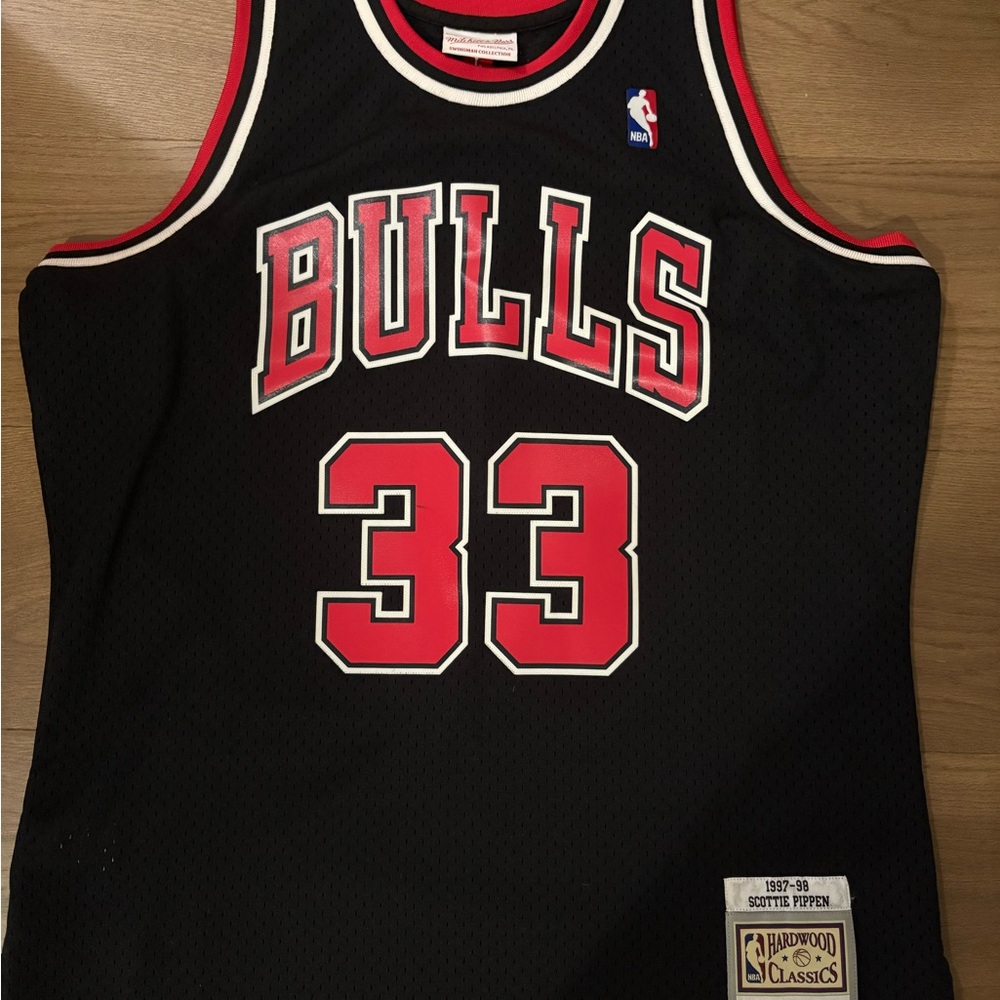 Mitchell & Ness Black and Red Bulls Jersey